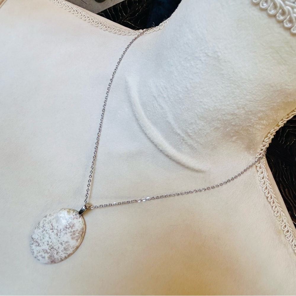 Handcrafted genuine dendritic jasper pendant on chain necklace